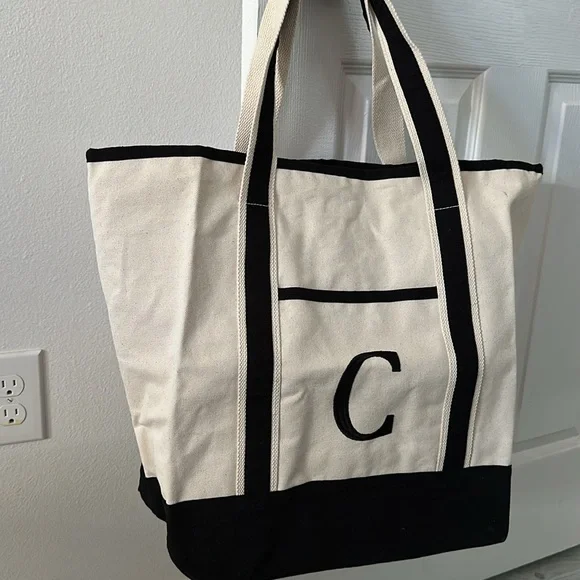 Black and White Canvas Tote Bag - Picture 3 of 3